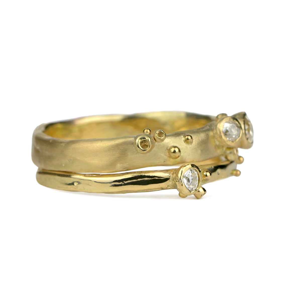 Gouden dubbele Overgrown ring met antieke diamant